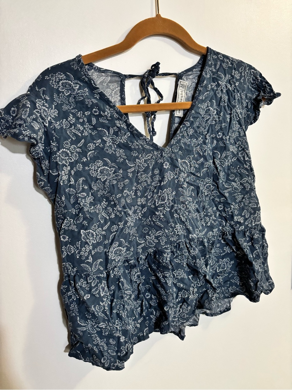 Abercrombie & Fitch Navy Blue Floral V-Neck Ruffle Top
